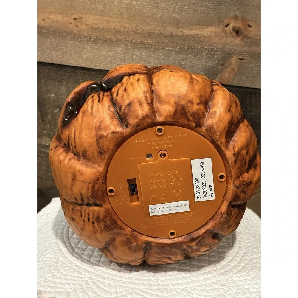 Rotten Flaming Pumpkin Timer LED Halloween‎ Prop Light-Up Jack-O'-Lantern Horror